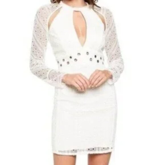 Bardot Dresses & Skirts - Bardot Grommet Detail Broderie Anglaise Dress White Lace Long Sleeve Sz S NWOT